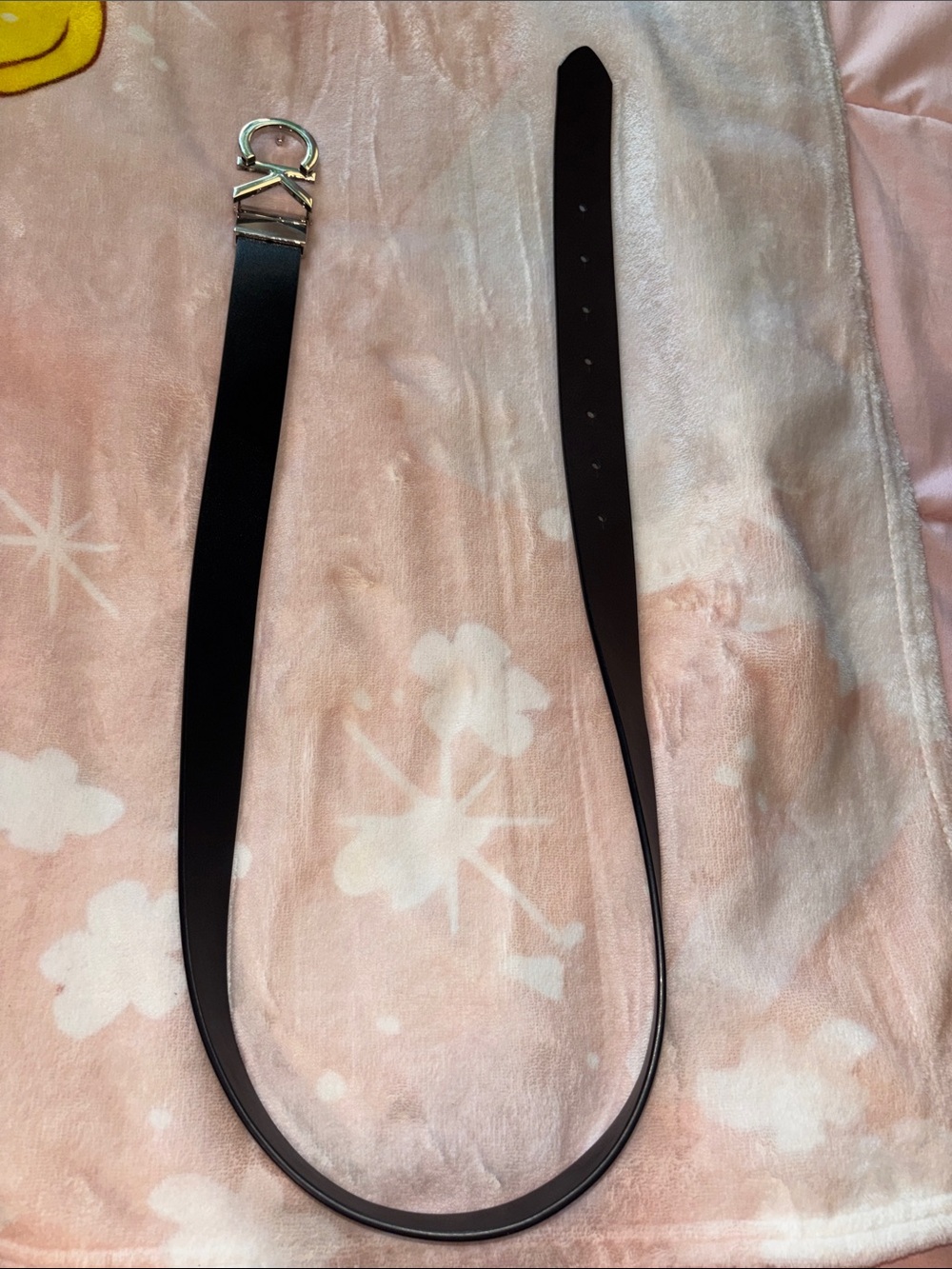 Calvin Klein Black Leather Belt with Silver CK Buckle. Medium